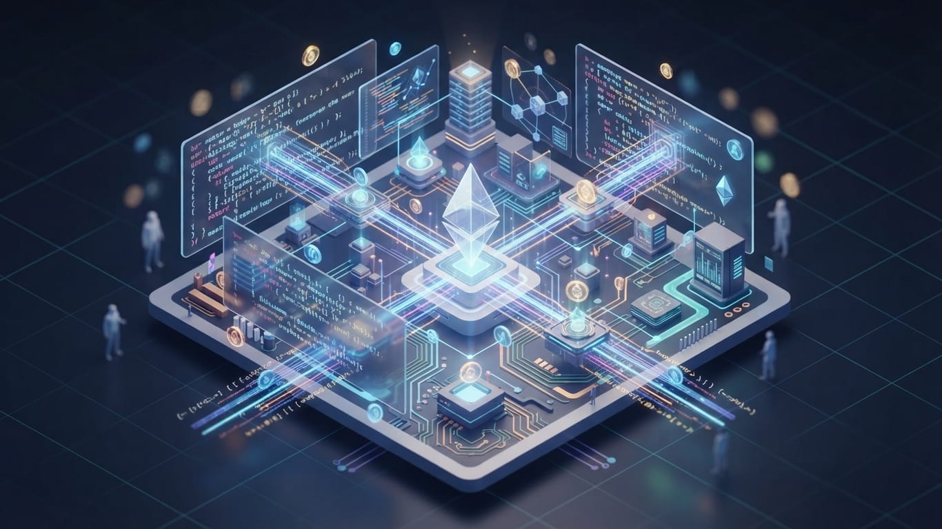 Digital data streams and software code illustrating financial technology