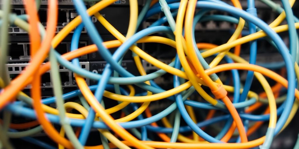 Tangled network cables and routers illustrating connectivity issues.