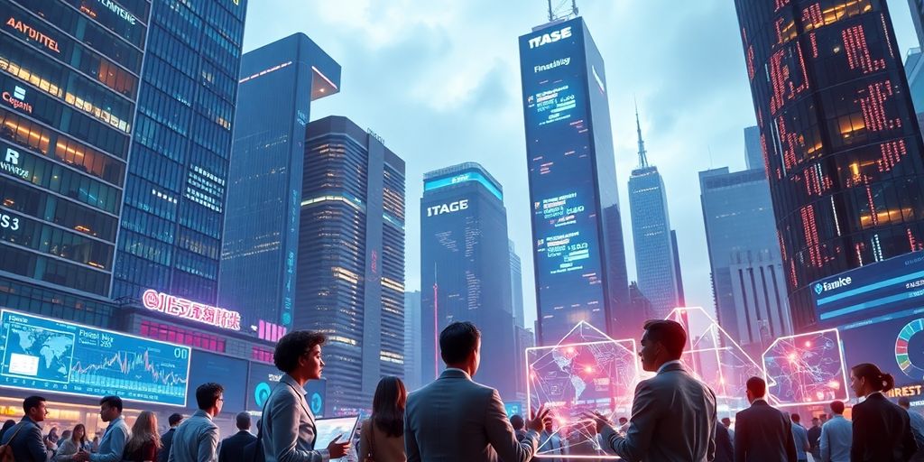 Futuristic financial district with advanced technology Futuristic financial district with advanced technology and AI.