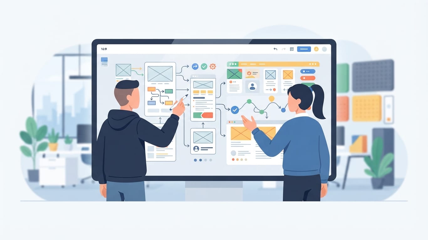 Developers collaborating on MVP wireframes and product planning