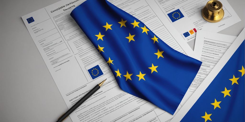 EU flag with AI symbols and documents