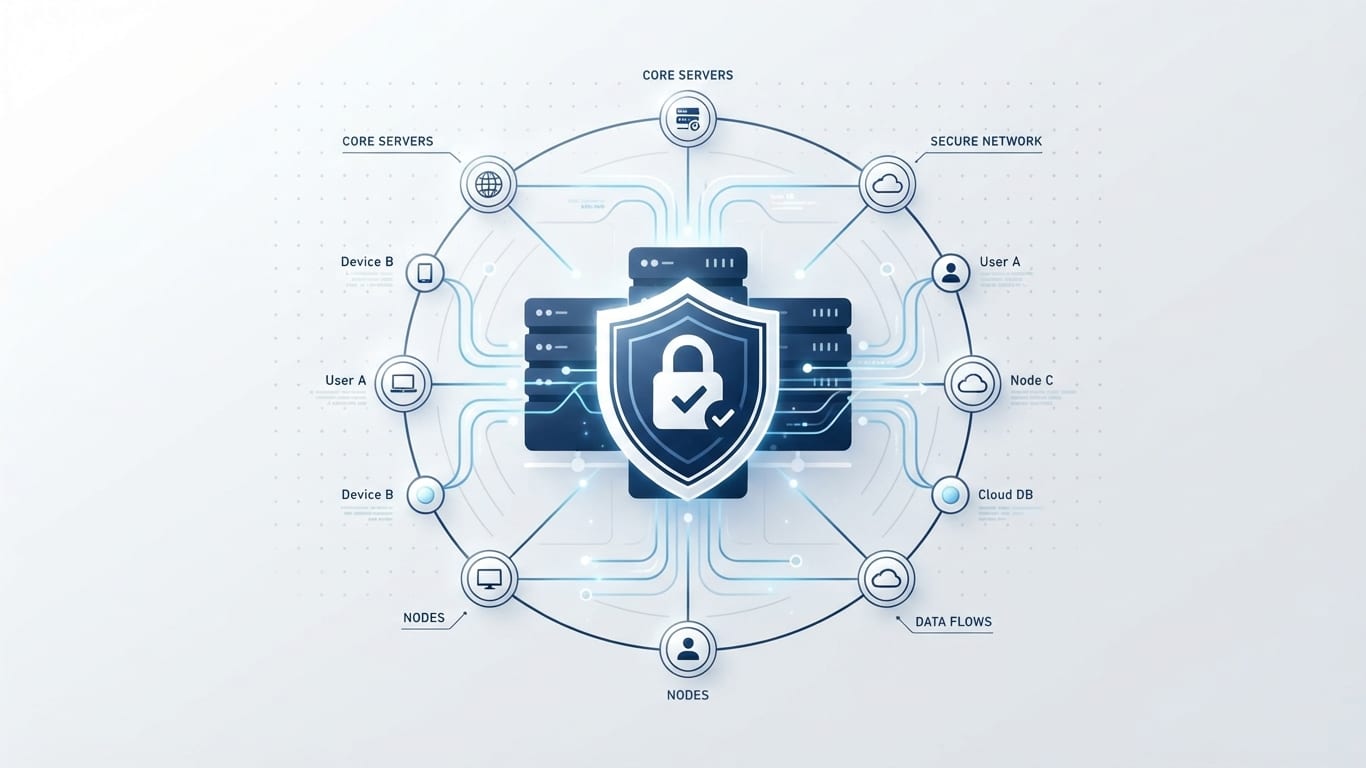 Interconnected network nodes with a secure shield