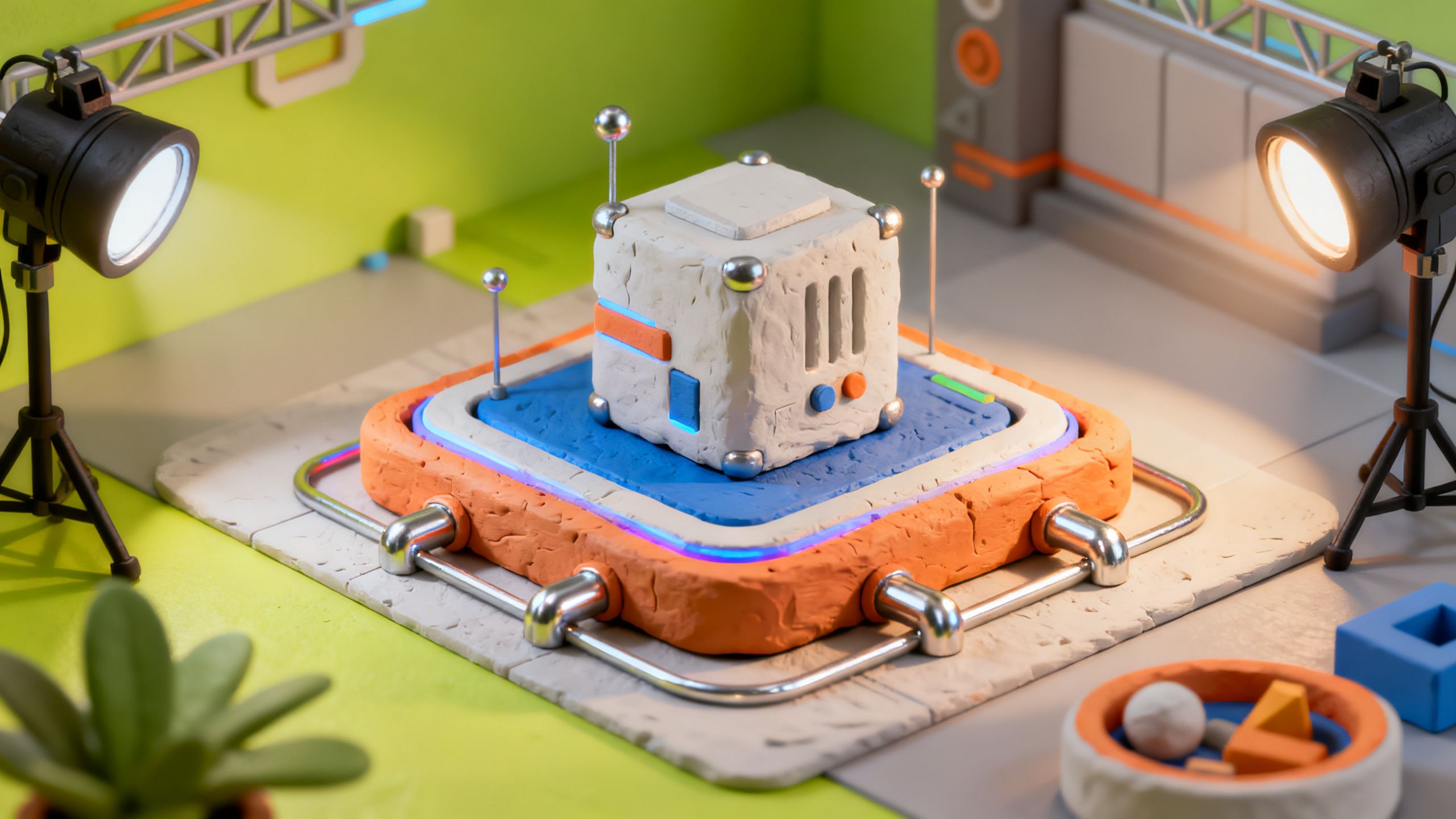 3D isometric illustration, highly detailed, clean vibrant colored background, soft studio lighting, clay render, modern tech aesthetic, octane render