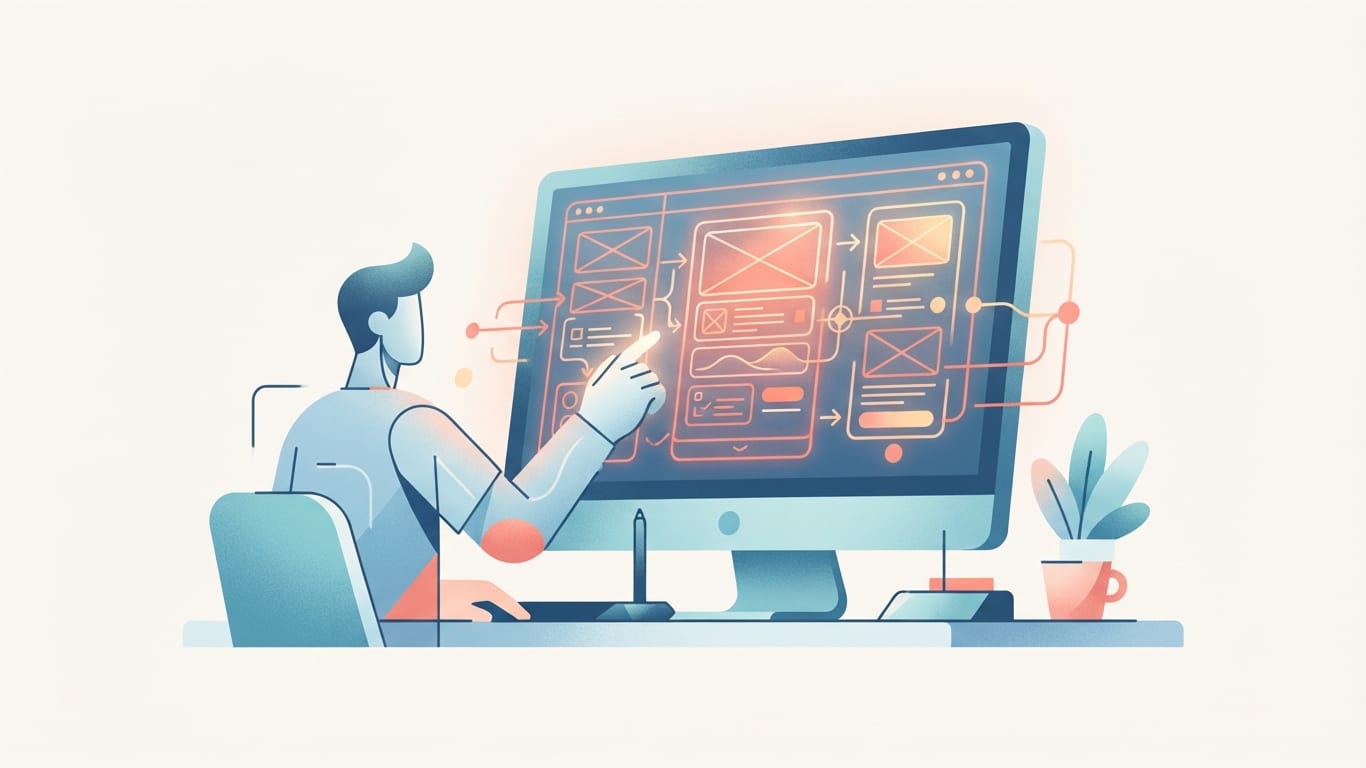 A UX designer collaborating with an AI interface on a computer screen