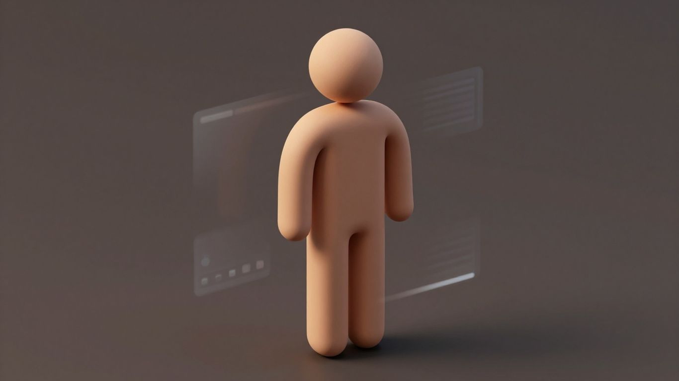 Abstract human figure transforming from digital noise.