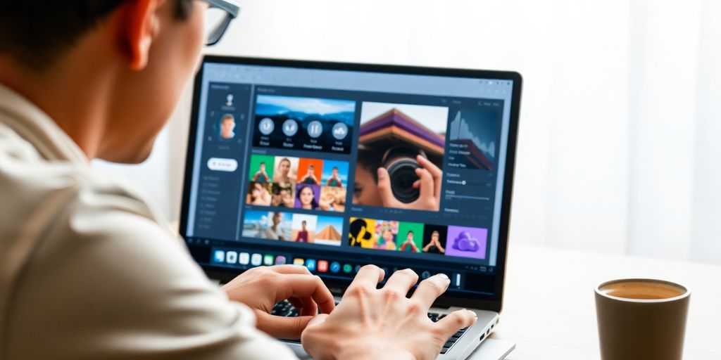 User editing photos with AI on a laptop.