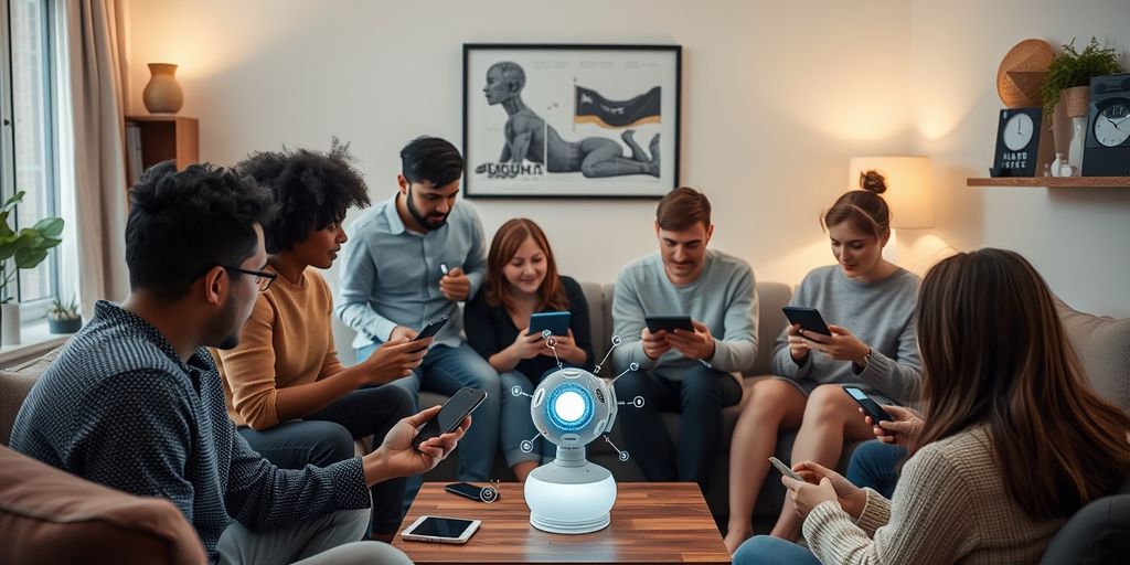 People using AI devices in a living room