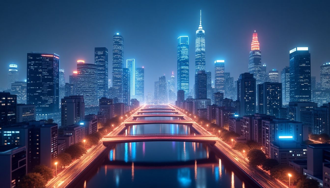 Futuristic city skyline with AI technology. Futuristic city skyline with AI technology and data centers.