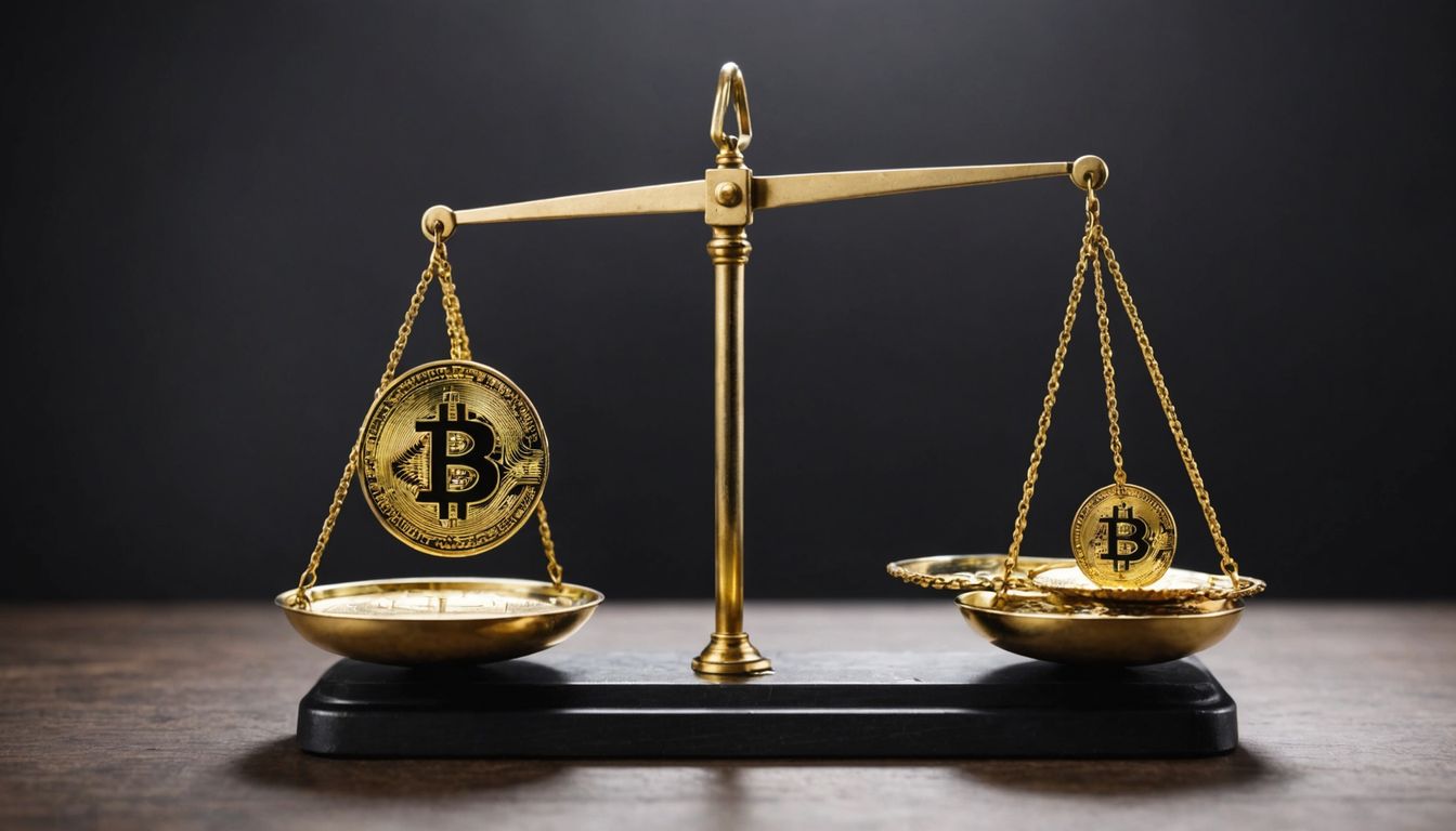 Balanced scale with coin and broken chain Balanced scale with coin and broken chain.