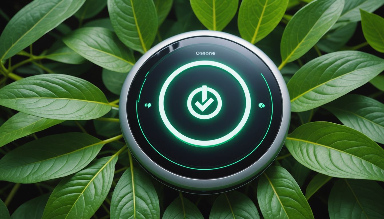 AI gadget with green leaves and energy symbol