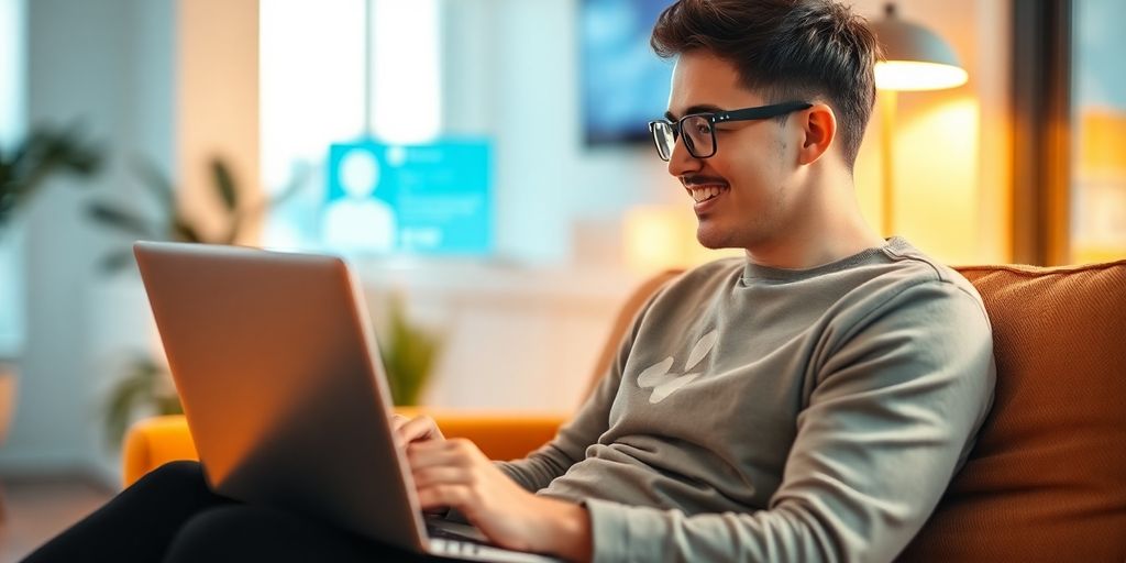 Person talking to AI on a laptop. A person chatting with an AI on a laptop.