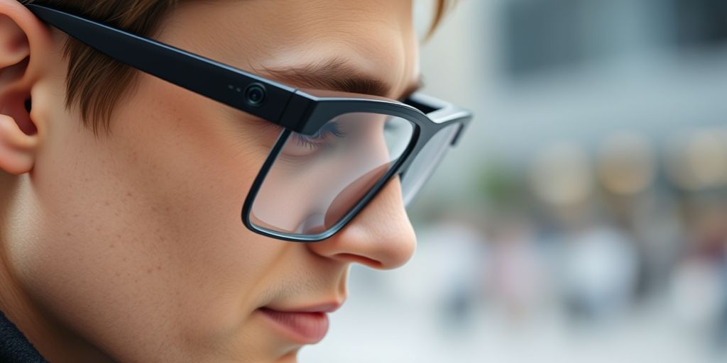 Person wearing futuristic smart glasses