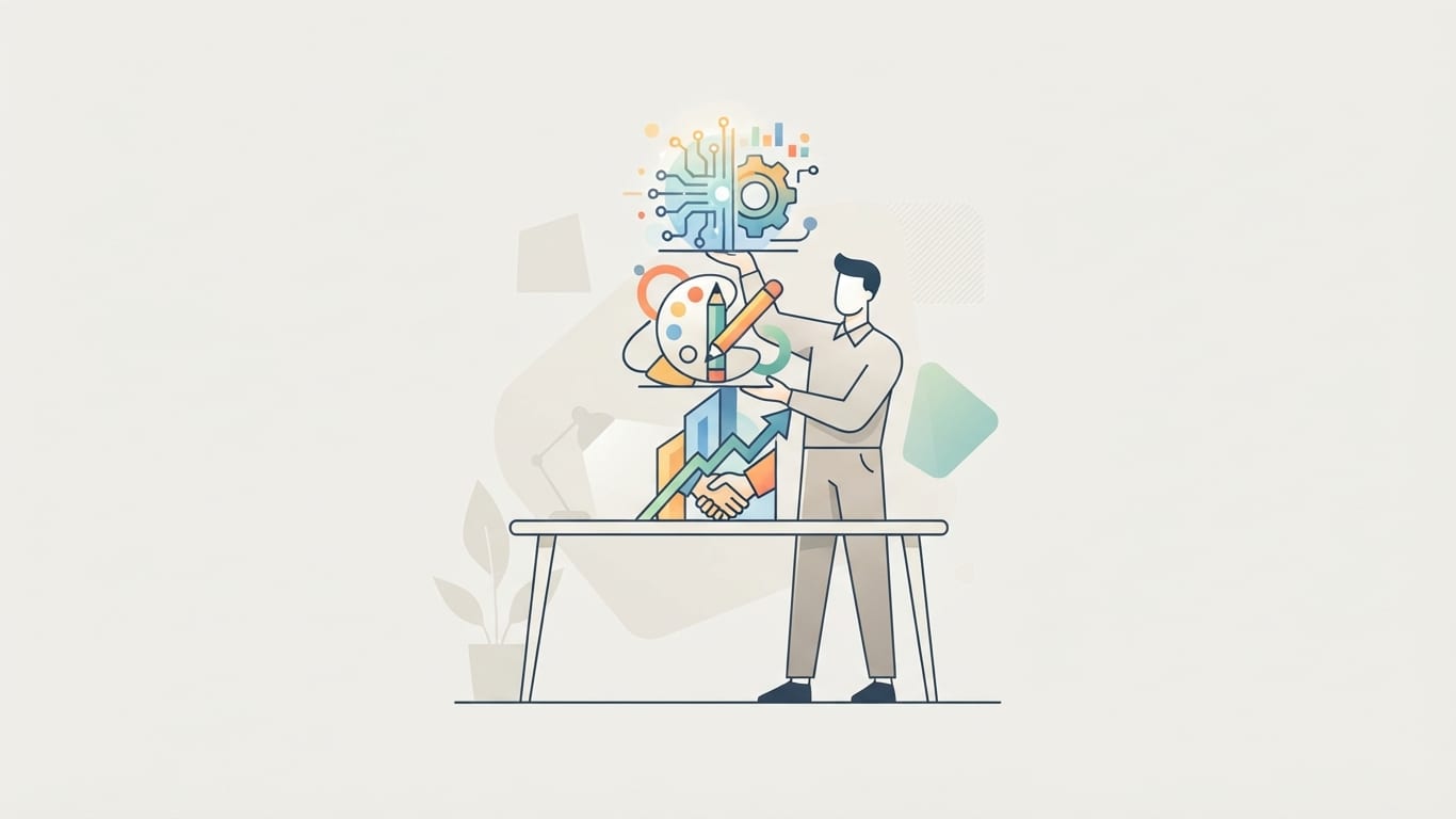 Illustration of a professional balancing business, design, and technology concepts