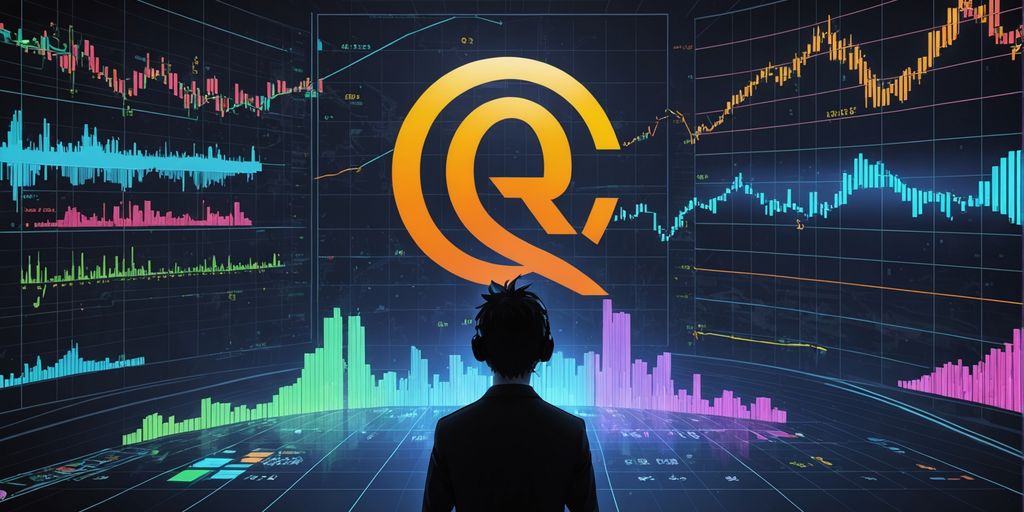 Meta logo, stock graph, Q2 report highlights