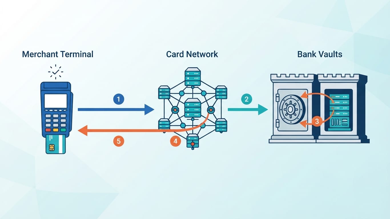 Step-by-step payment authorization network diagram