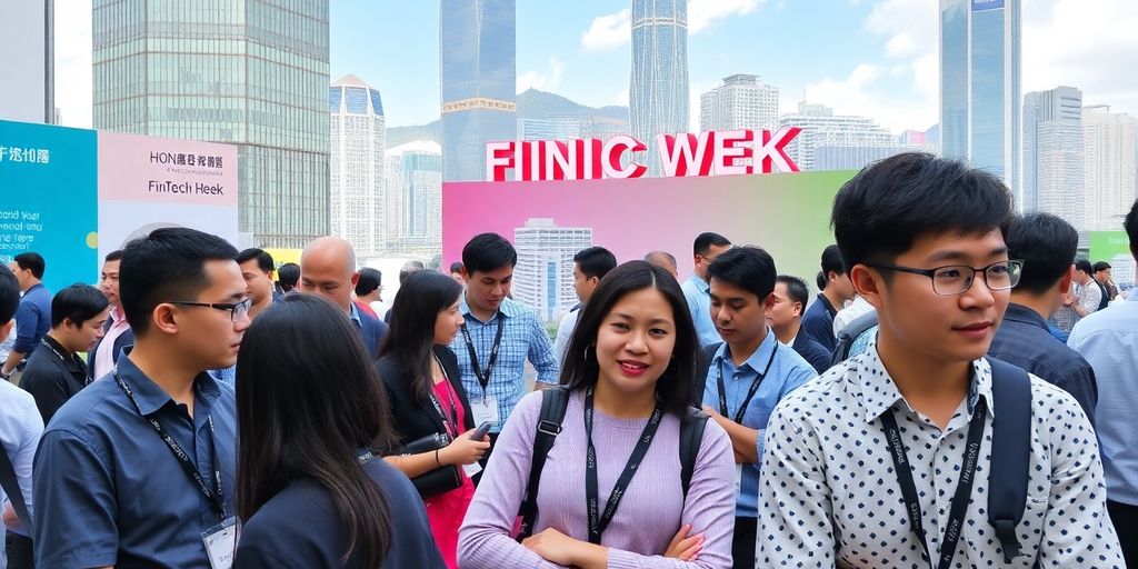 Professionals discussing AI at Hong Kong FinTech Week.