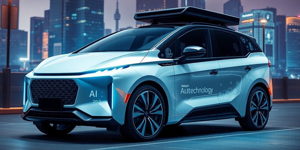 Modern vehicle with advanced technology in urban setting.