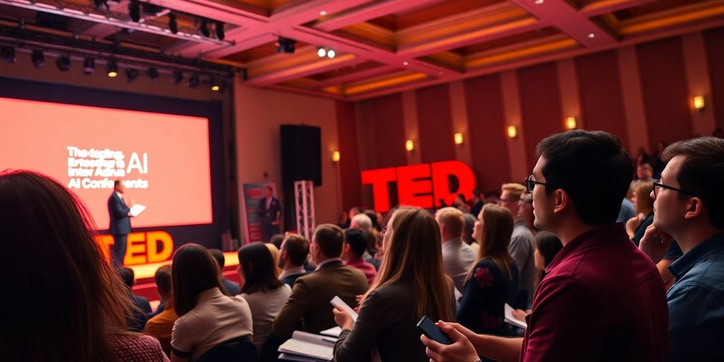 Audience engaged at the TED AI. Audience engaged at the TED AI Conference with speaker.