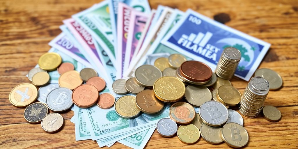 Diverse investment options on a wooden table.