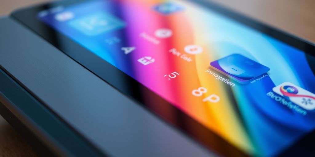 Modern device with vibrant interface and sleek design.