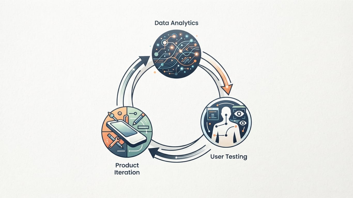 Minimalist graphic showing the software feedback and iteration loop