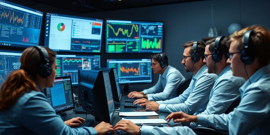 Cybersecurity team in high-tech control room