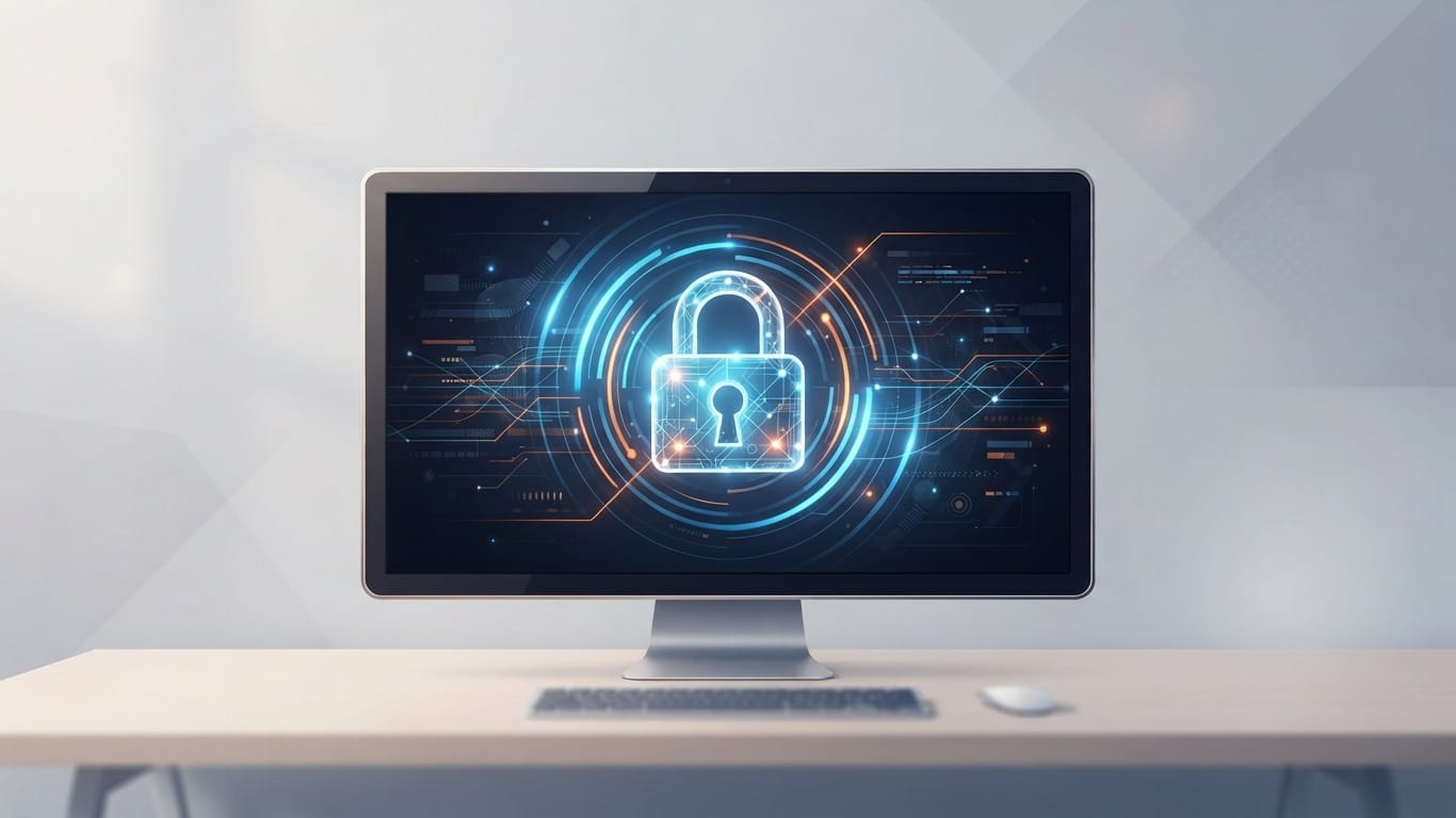 Digital padlock on a computer screen representing ransomware infection