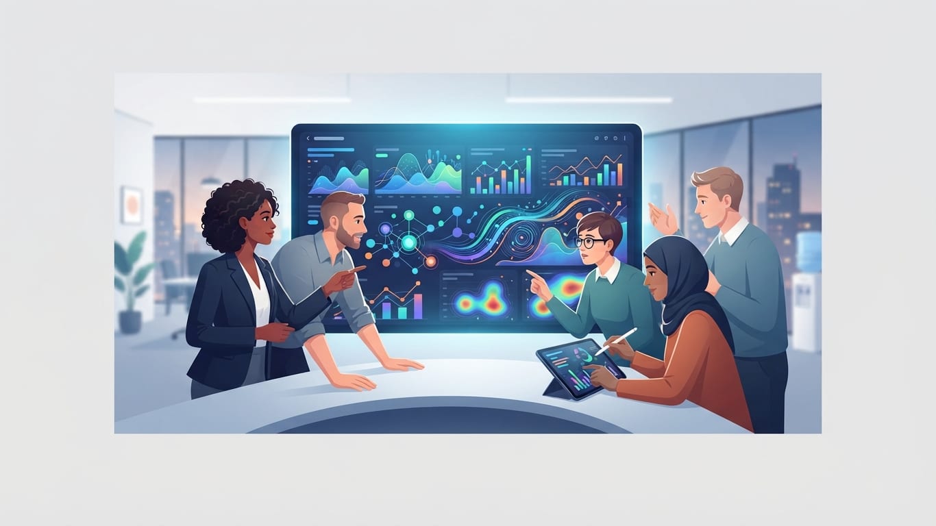Marketing team reviewing automated campaign performance metrics