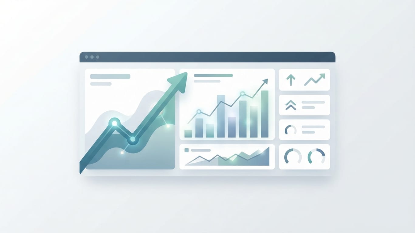 Dashboard showing rising search engine rankings and traffic analytics