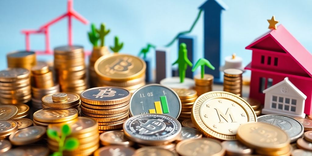 Diverse investment objects symbolizing portfolio diversification.