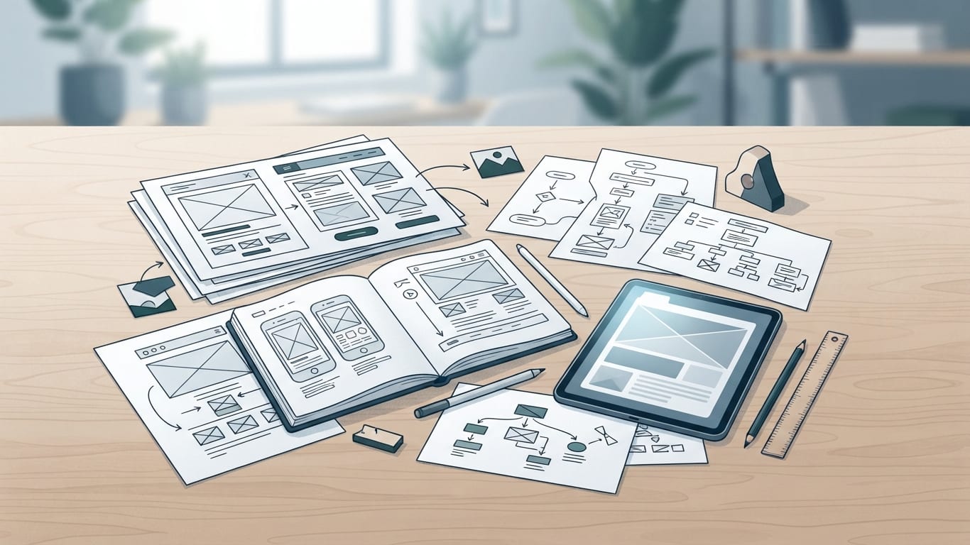 Wireframes and structural blueprints representing UX design
