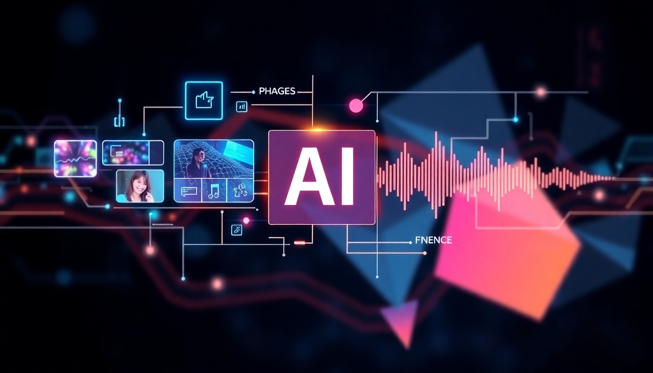 Futuristic AI interface with data types and vibrant colors.