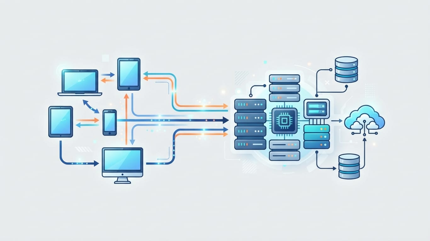 Client and server data communication architecture diagram