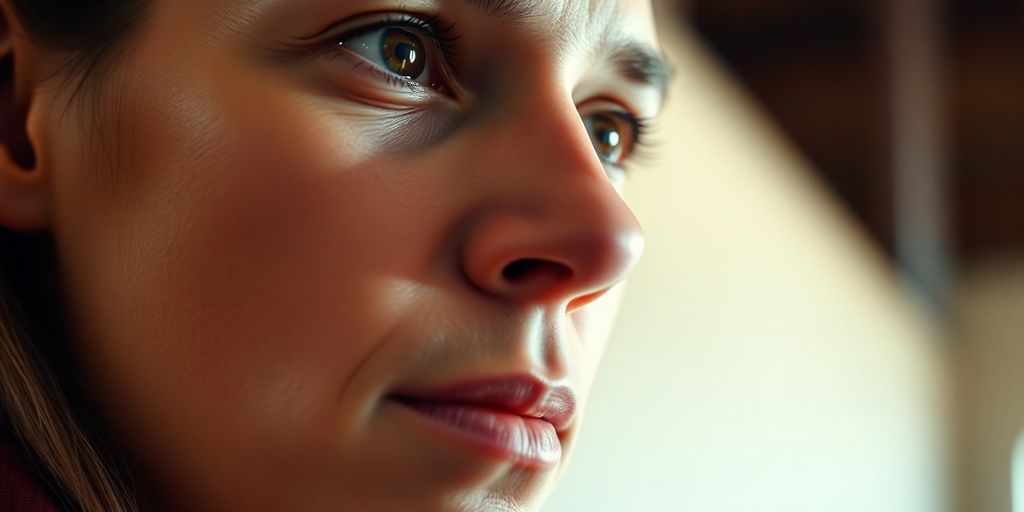 Close-up of a person's face for facial recognition.