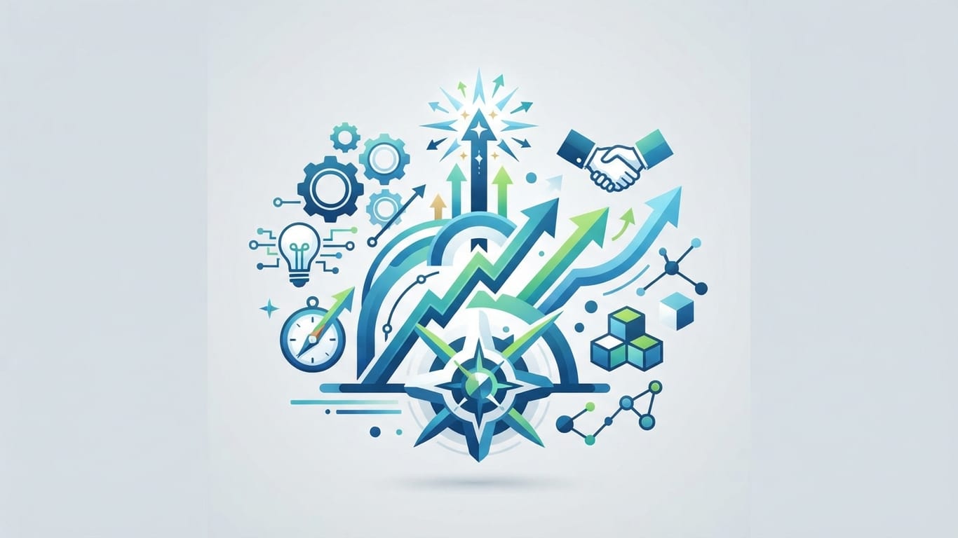 Business growth charts and strategic planning icons for career pivots