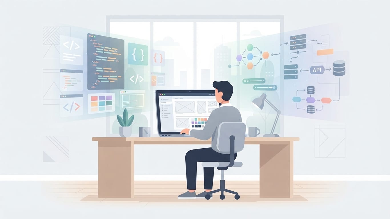 Web developer working on code in a modern workspace