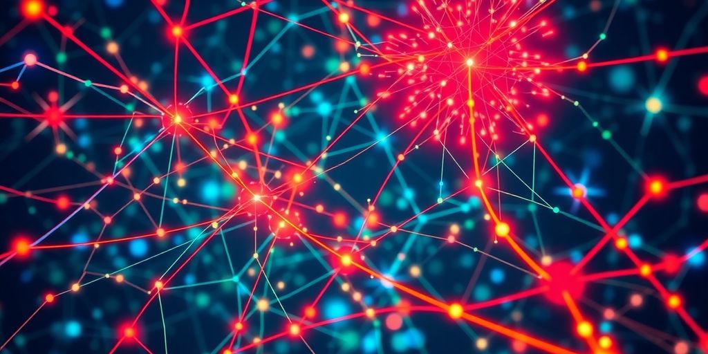 Interconnected nodes. Interconnected nodes and pathways illustrating blockchain data mapping.