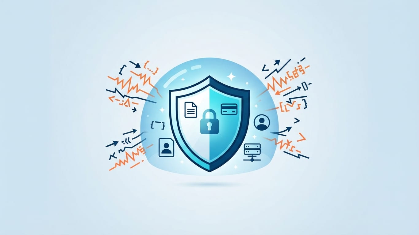 Security shield protecting sensitive data from cyber threats