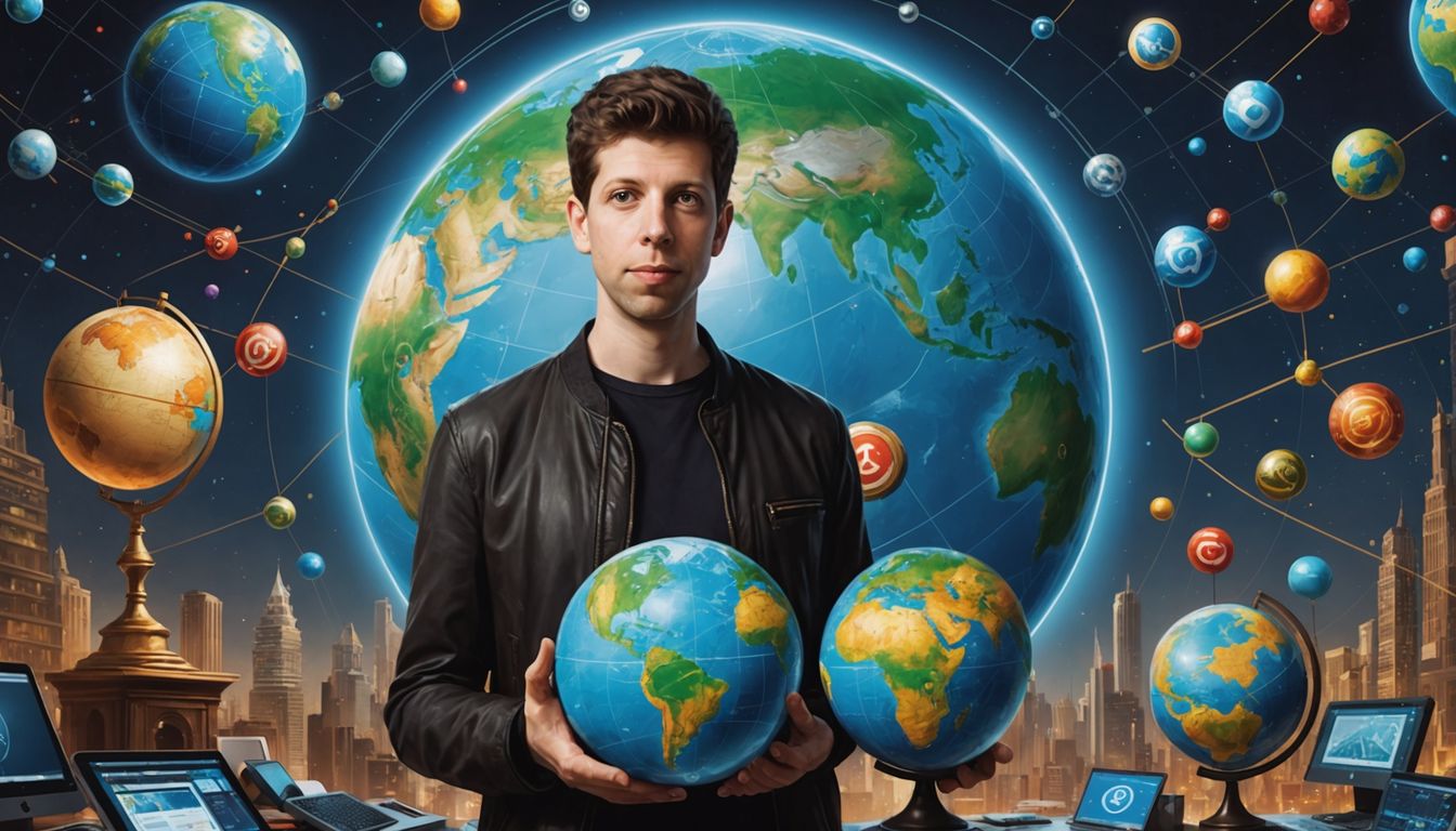 Sam Altman with globe and AI symbols Sam Altman with globe and AI symbols, powerful influence