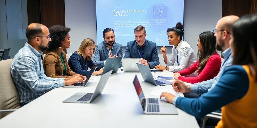 Diverse professionals collaborating on responsible AI initiatives.