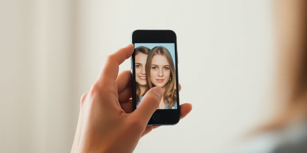 Person scanning a photo with a smartphone.
