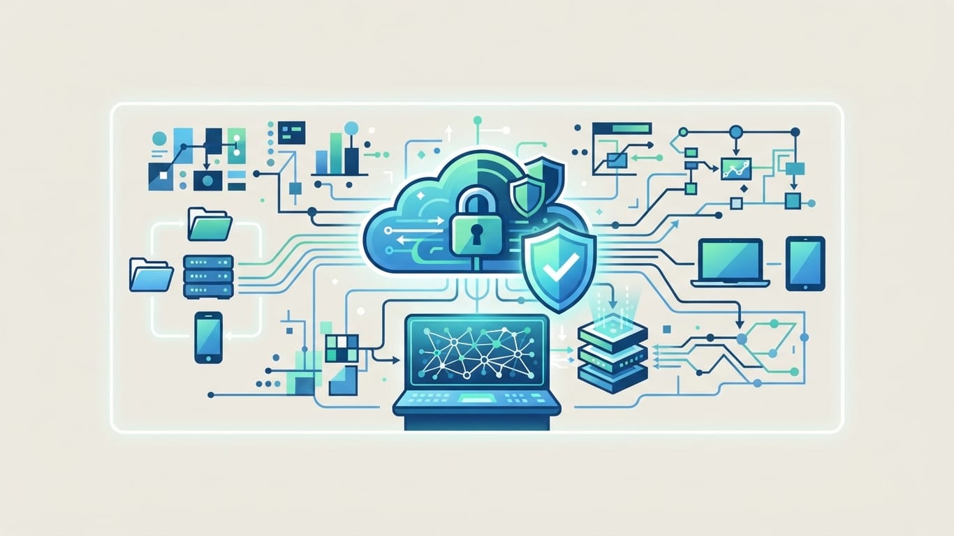 Data security analysis and cloud protection illustration