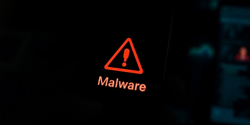 Smartphone with warning symbol against a dark background.