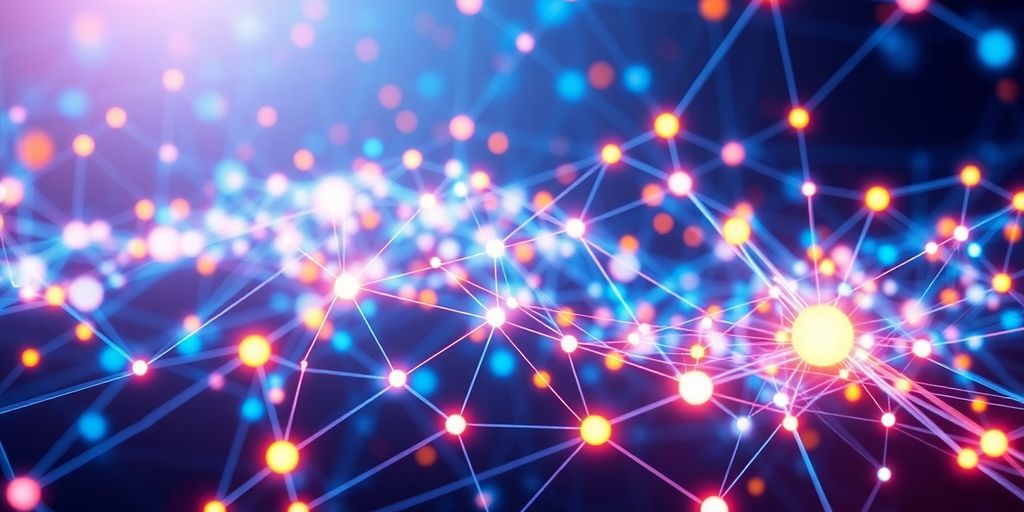 Futuristic interconnected blockchain. Futuristic interconnected blockchain network with vibrant nodes.