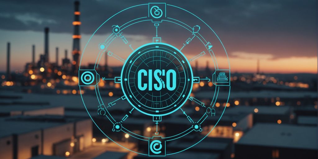 AI and cybersecurity icons with industrial background and Cisco logo