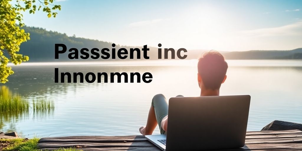 Person by a lake with a laptop, enjoying tranquility.