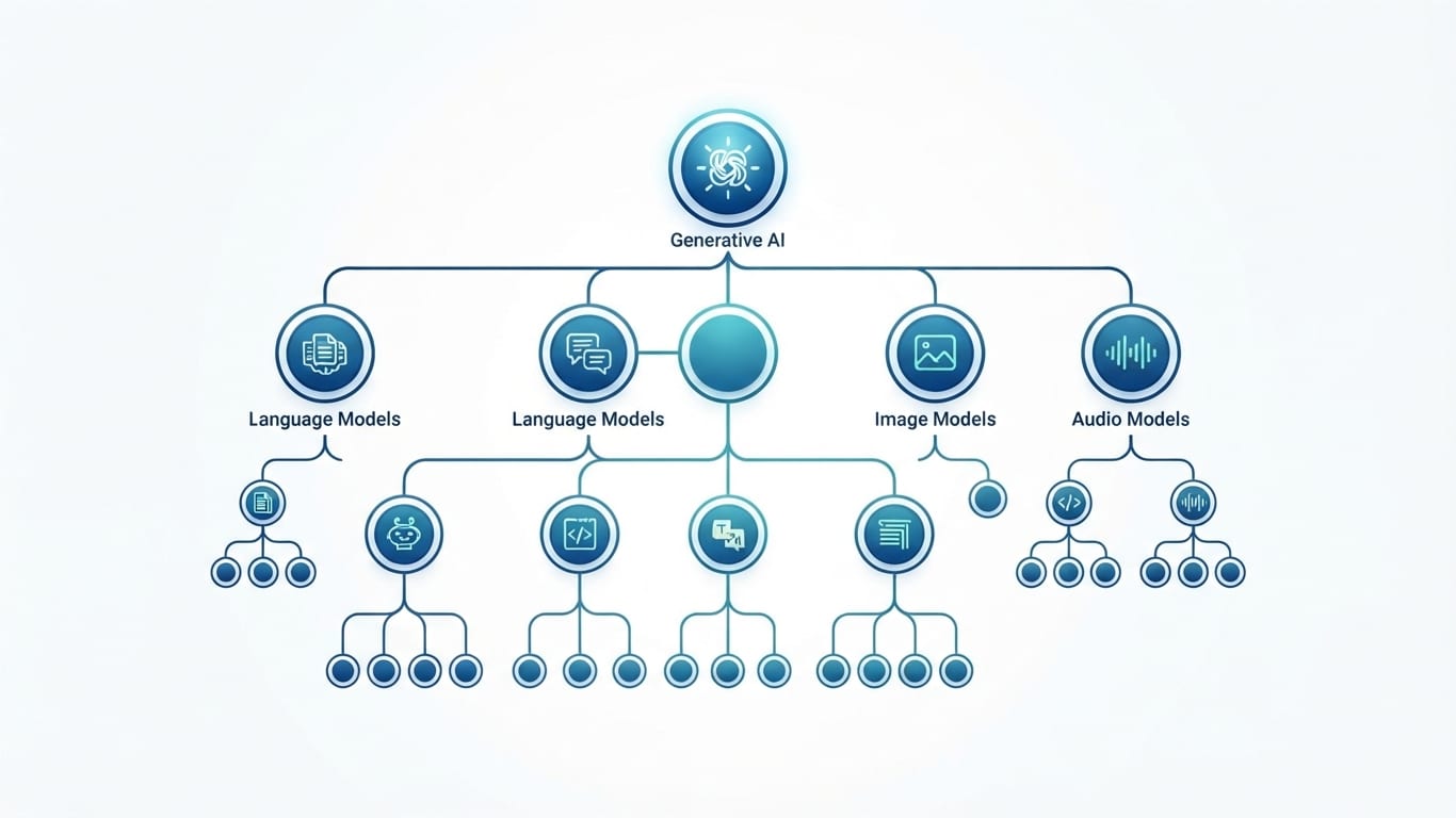 Hierarchical diagram of generative AI and language models