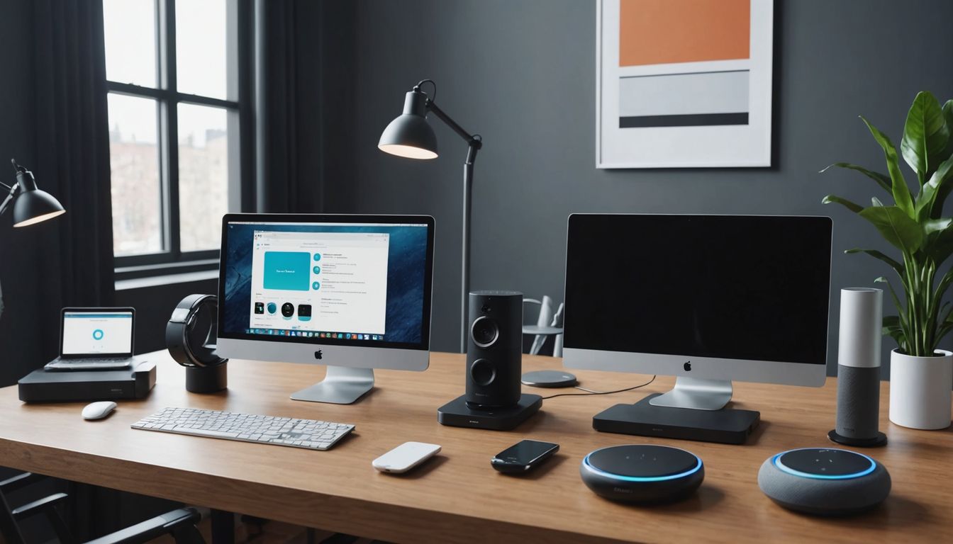 AI gadgets on a modern workspace desk